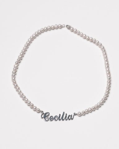 Pearl Nameplate Necklace